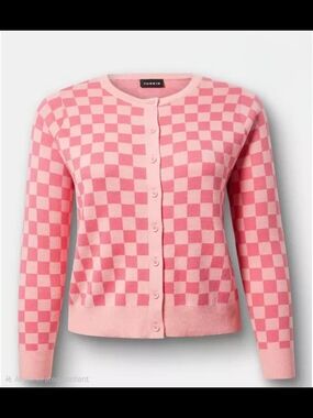 torrid Pink Checkerboard Button-Up Cardigan